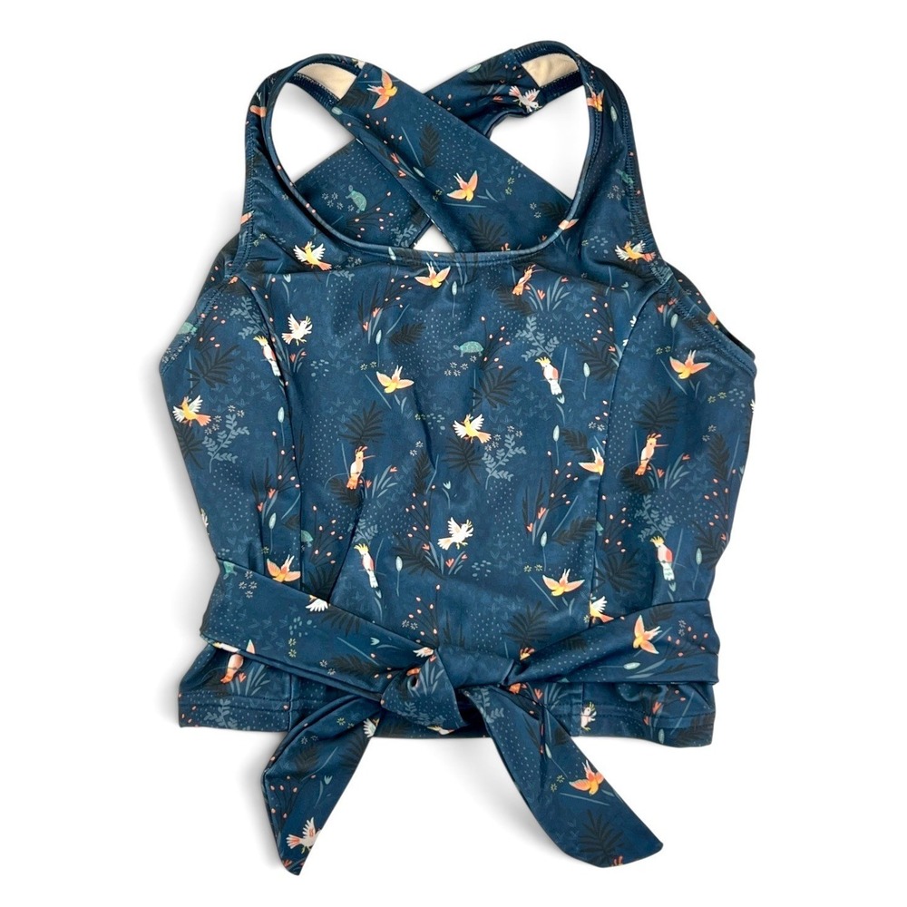 Lime Ricki Women's Size XL Blue Bird Cross Back Tie Front Crop Top $79 MSRP